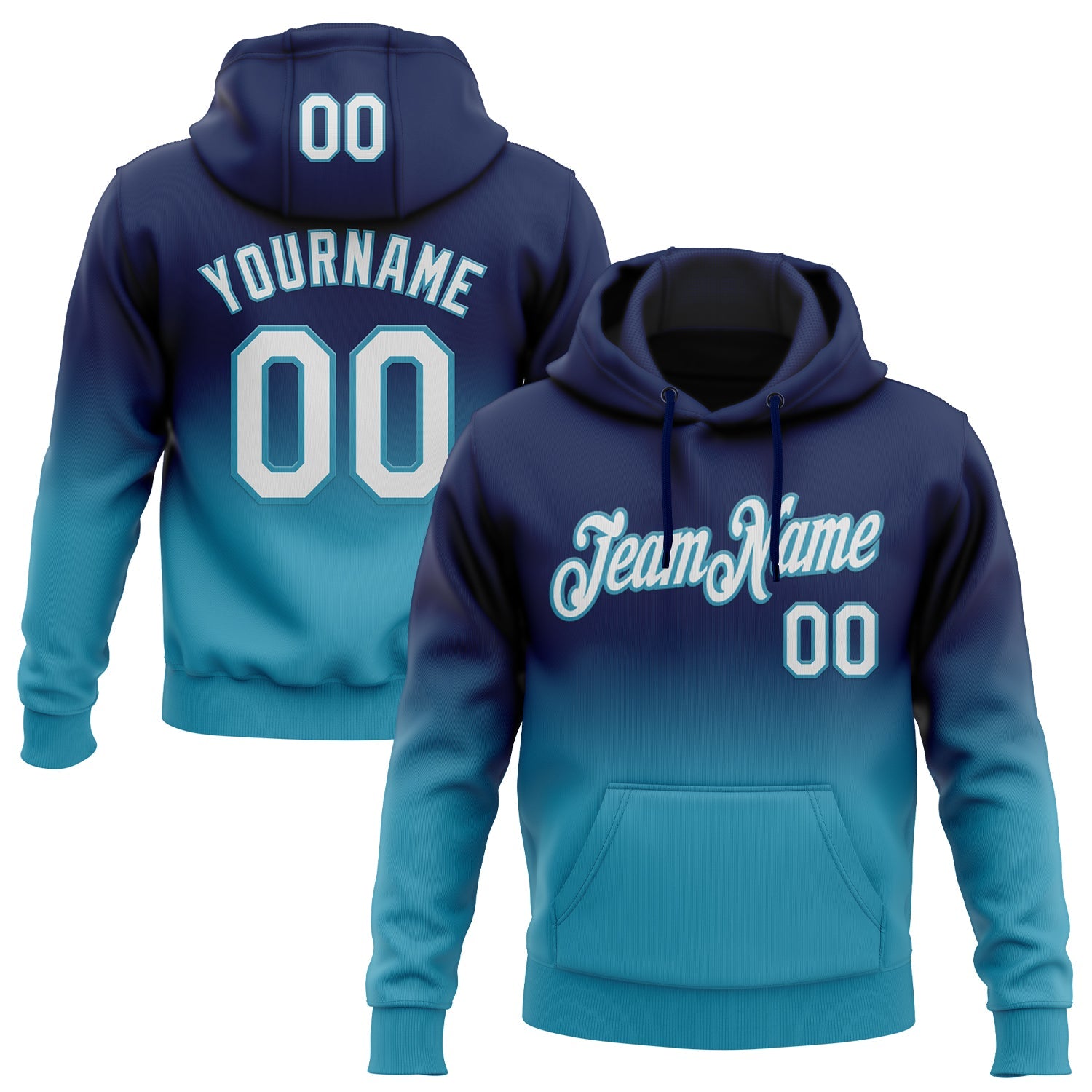 Custom Stitched Navy White-Panther Blue Fade Fashion Sports Pullover Sweatshirt Hoodie - Main View