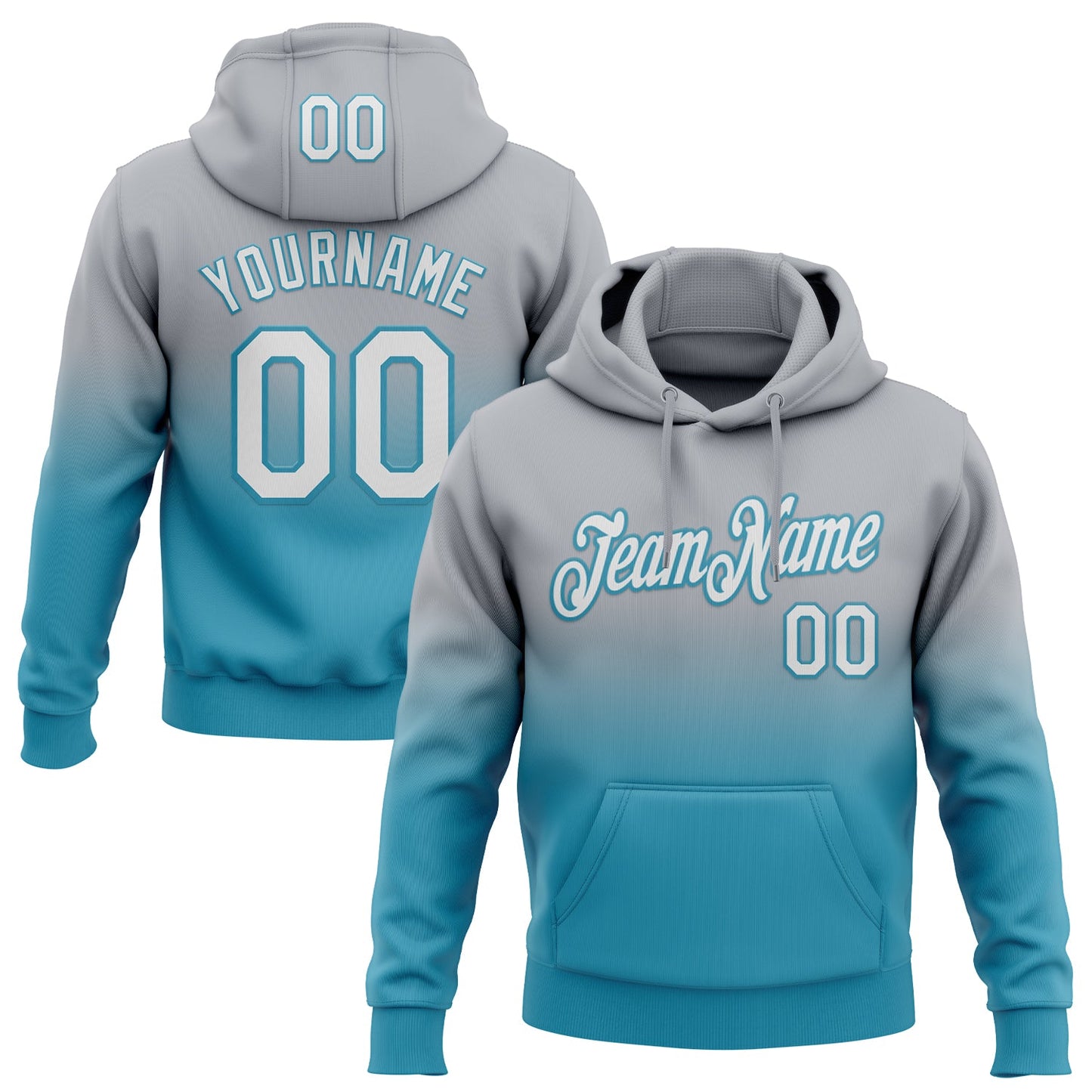 Custom Stitched Gray White-Panther Blue Fade Fashion Sports Pullover Sweatshirt Hoodie - Main View