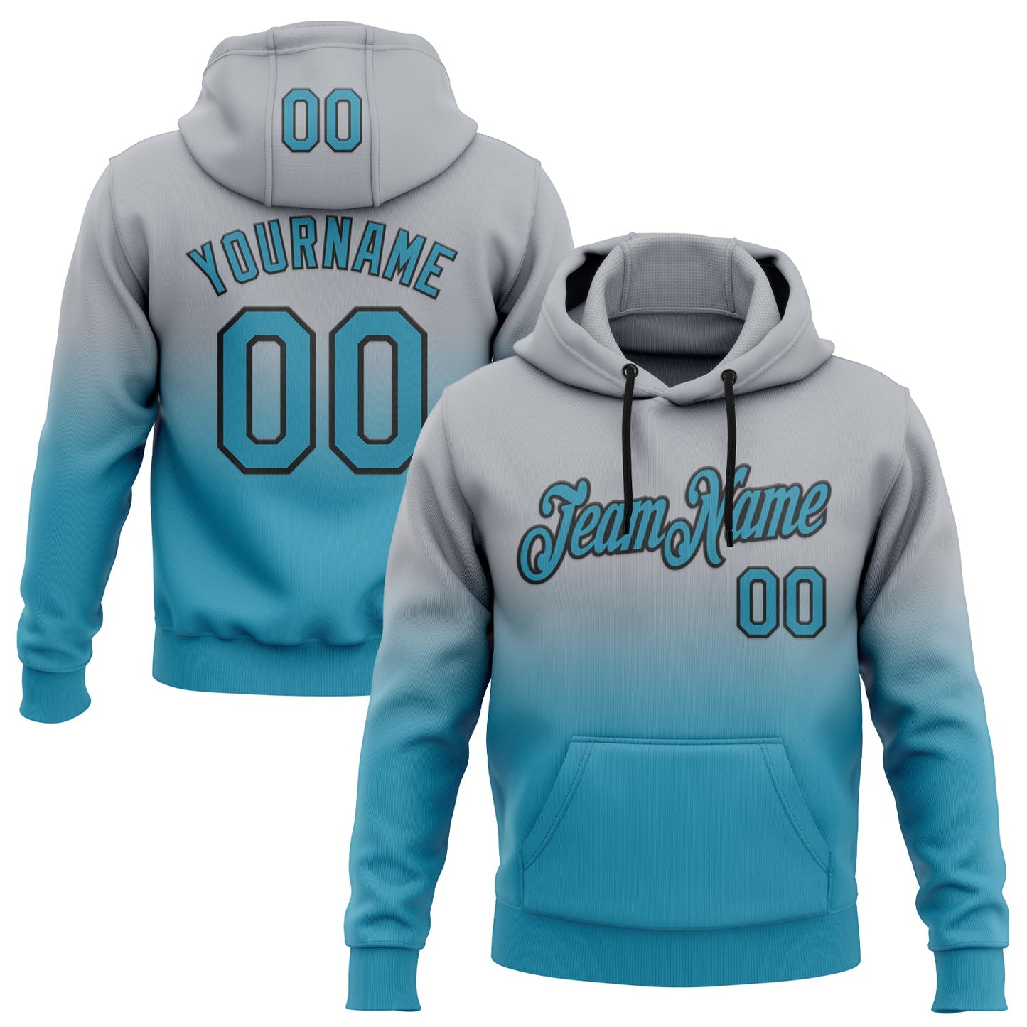 Custom Stitched Gray Panther Blue-Black Fade Fashion Sports Pullover Sweatshirt Hoodie - Main View