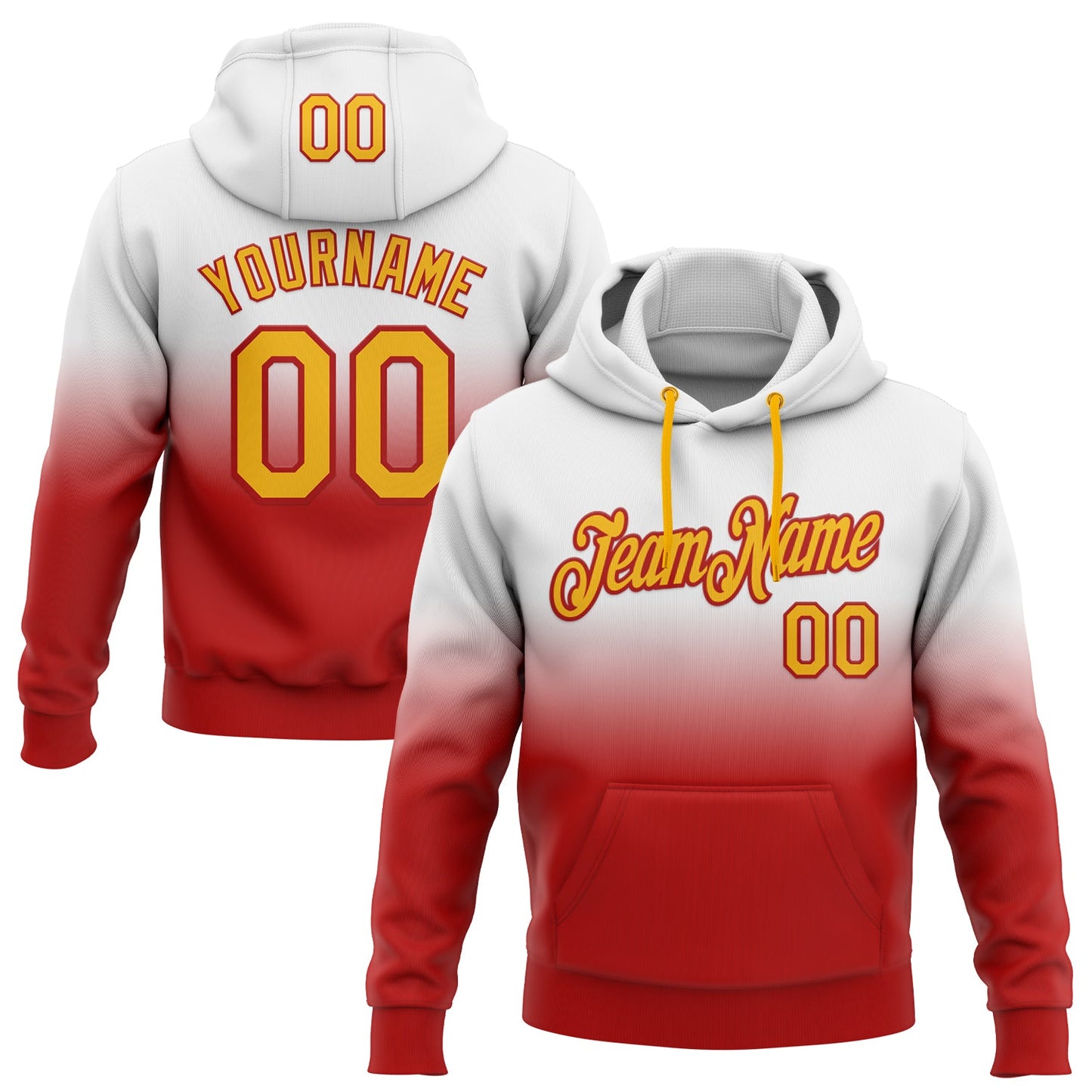 Custom Stitched White Gold-Red Fade Fashion Sports Pullover Sweatshirt Hoodie - Main View