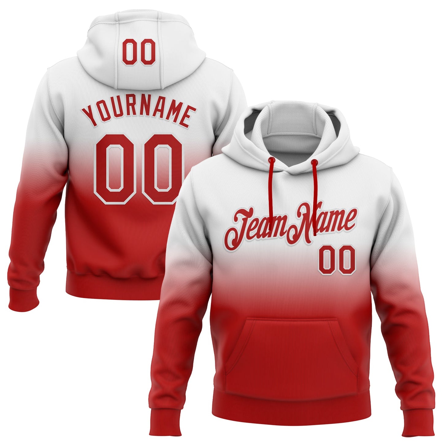 Custom Stitched White Red Fade Fashion Sports Pullover Sweatshirt Hoodie - Main View