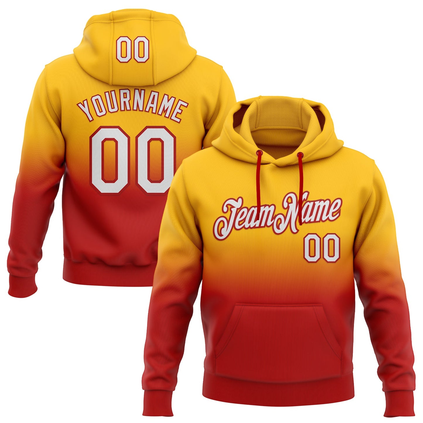 Custom Stitched Gold White-Red Fade Fashion Sports Pullover Sweatshirt Hoodie - Main View