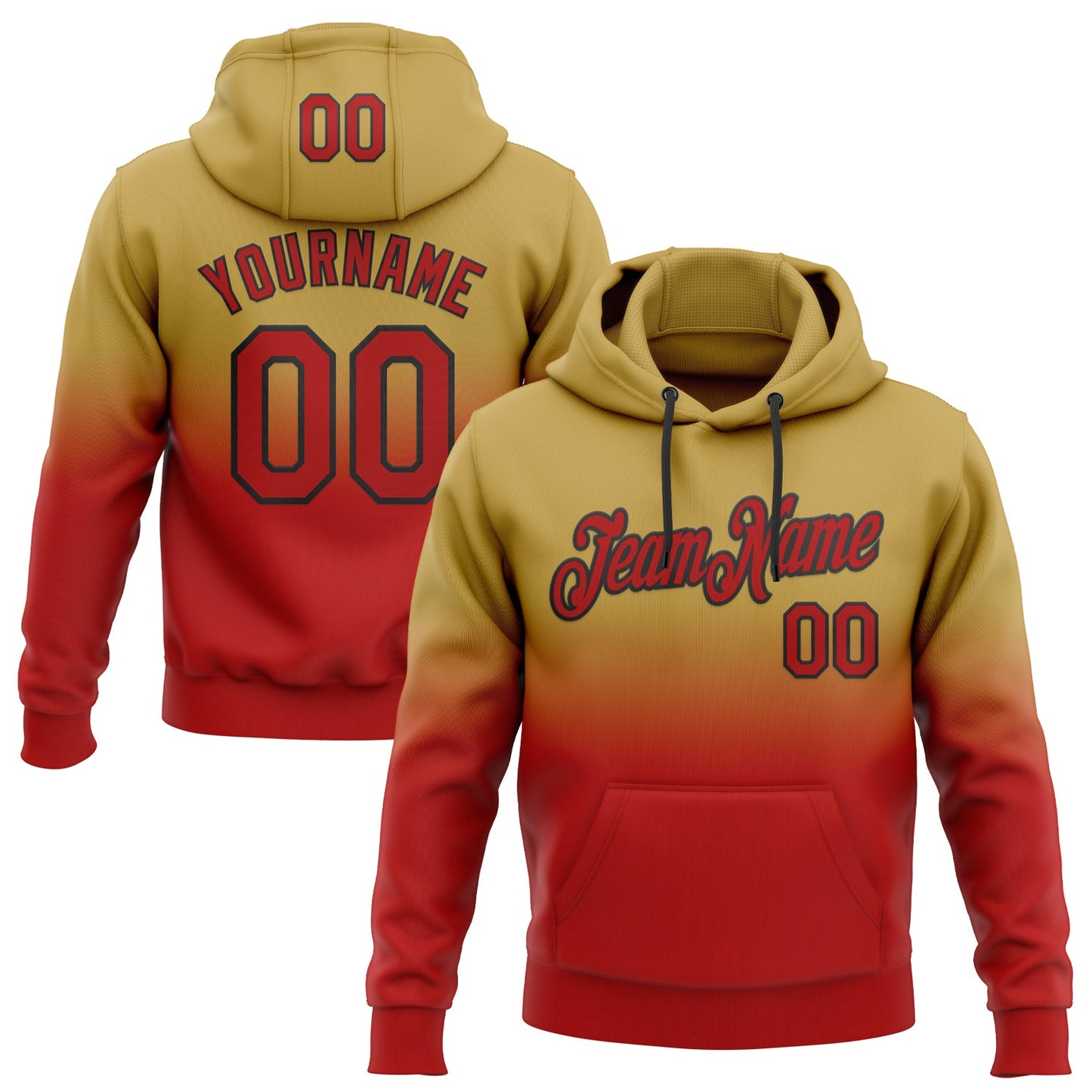 Custom Stitched Old Gold Red-Black Fade Fashion Sports Pullover Sweatshirt Hoodie - Main View