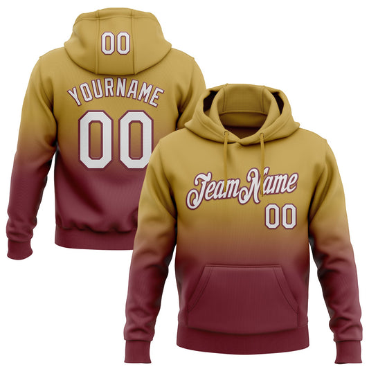 Custom Stitched Old Gold White-Burgundy Fade Fashion Sports Pullover Sweatshirt Hoodie - Main View