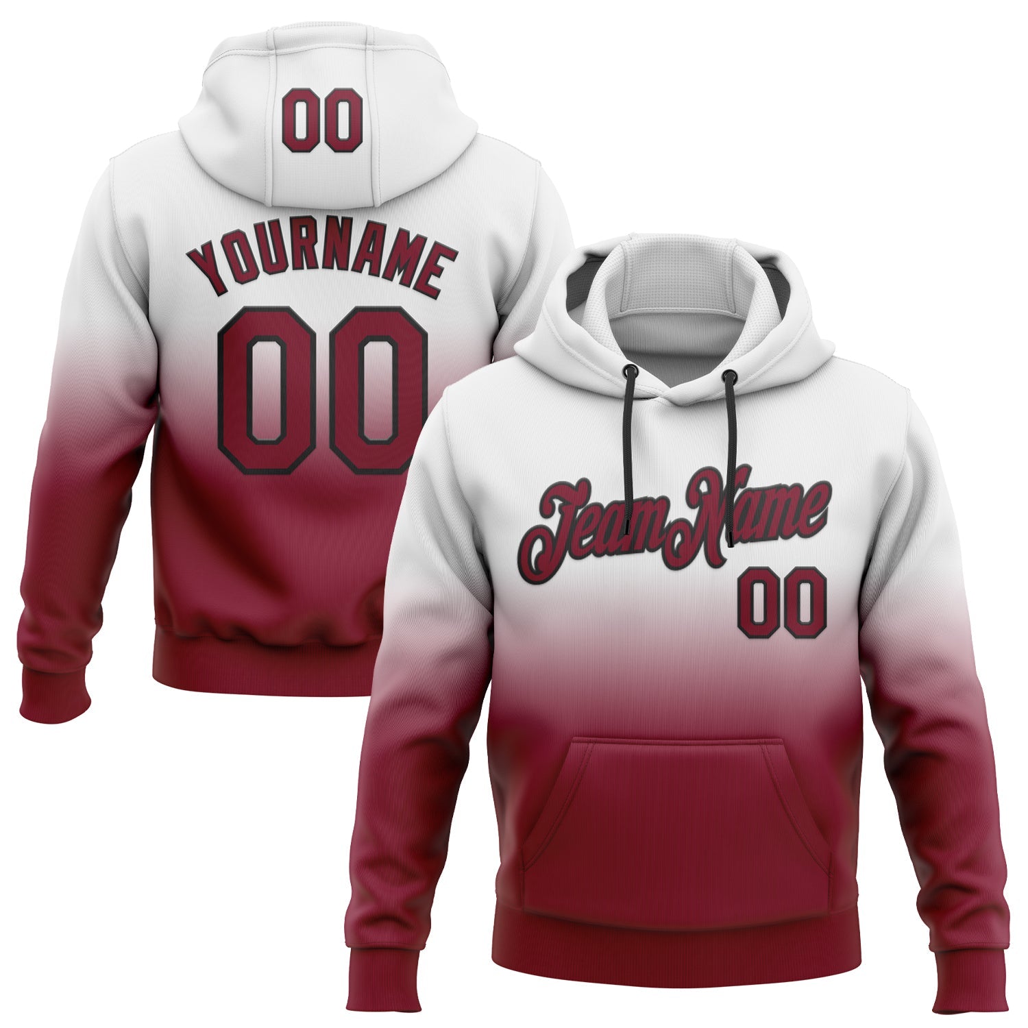 Custom Stitched White Crimson-Black Fade Fashion Sports Pullover Sweatshirt Hoodie - Main View