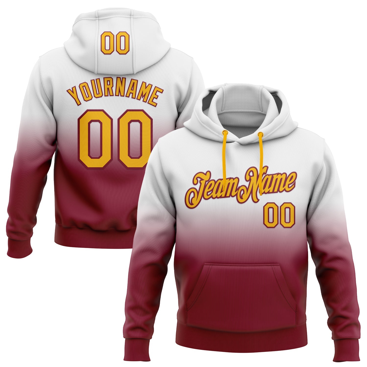 Custom Stitched White Gold-Crimson Fade Fashion Sports Pullover Sweatshirt Hoodie - Main View