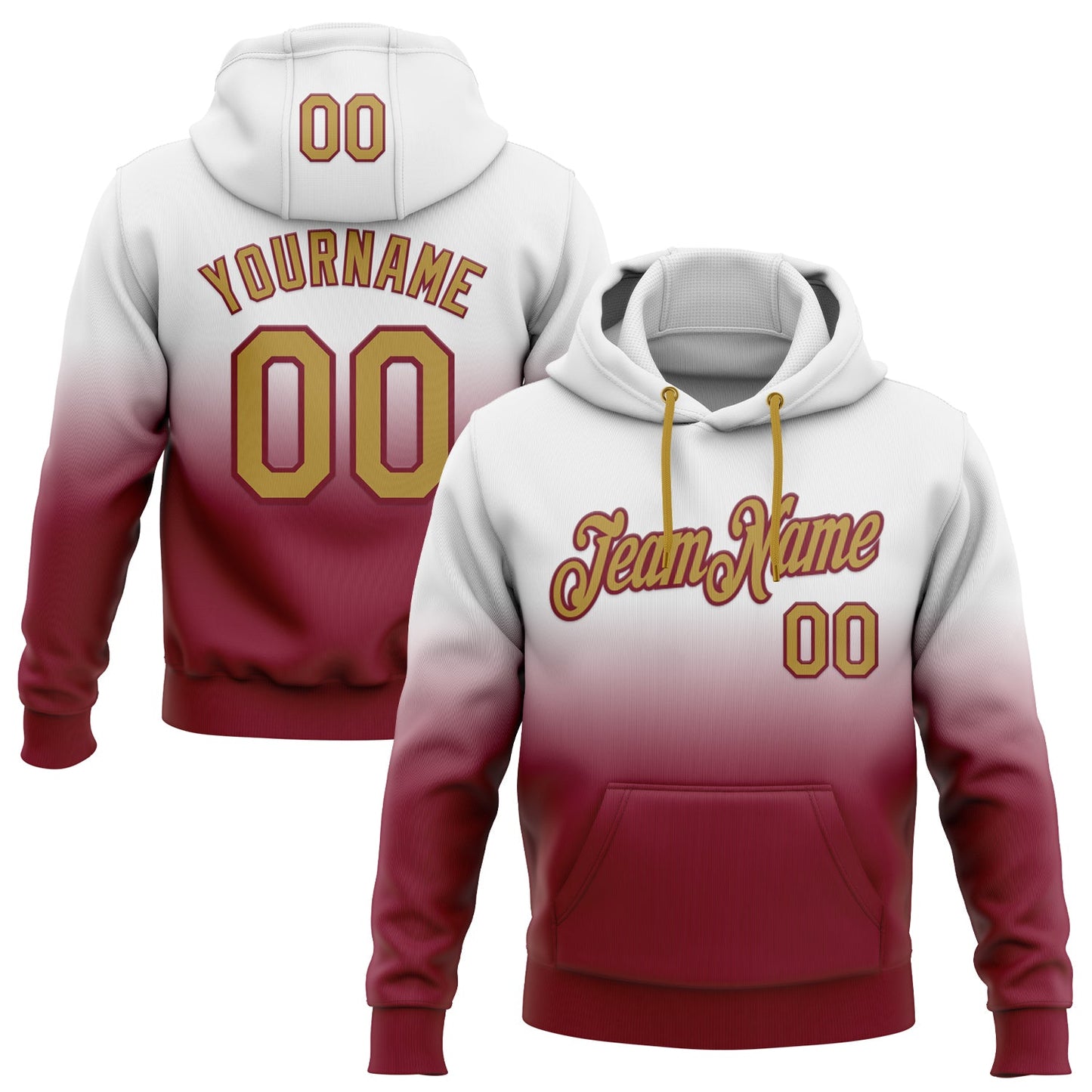 Custom Stitched White Old Gold-Crimson Fade Fashion Sports Pullover Sweatshirt Hoodie - Main View