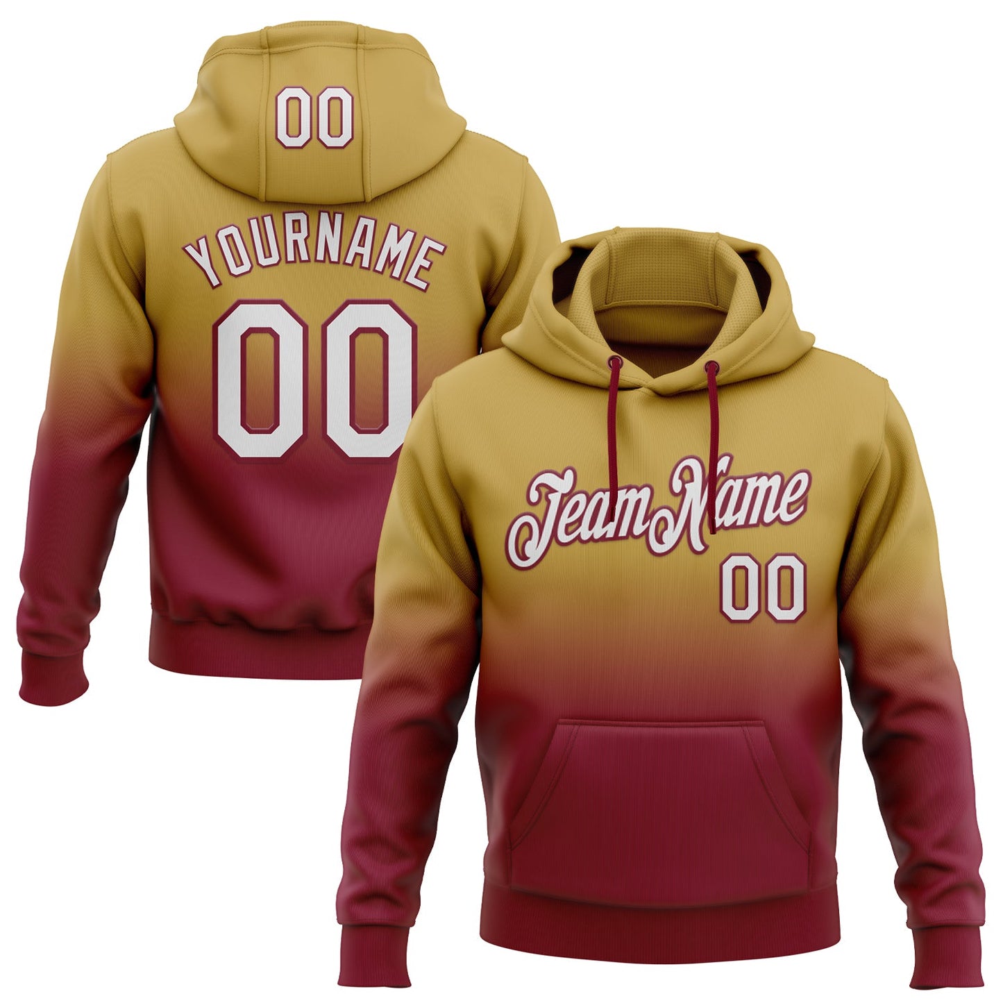 Custom Stitched Old Gold White-Crimson Fade Fashion Sports Pullover Sweatshirt Hoodie - Main View