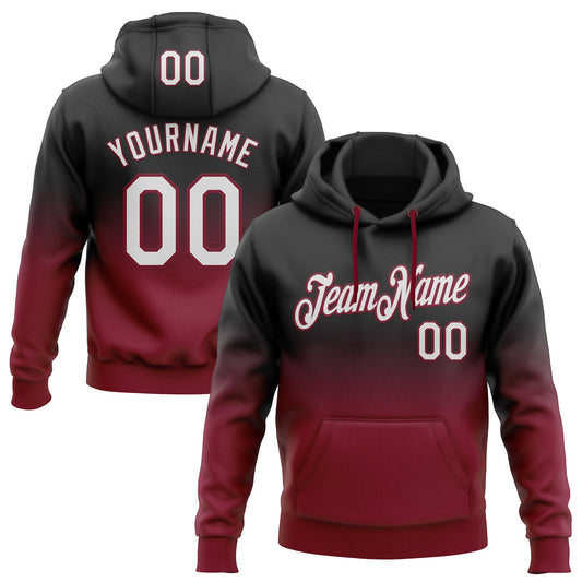 Custom Stitched Black White-Crimson Fade Fashion Sports Pullover Sweatshirt Hoodie - Main View
