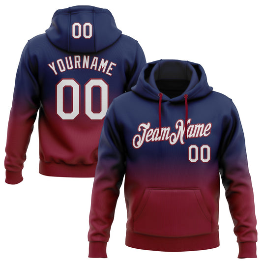 Custom Stitched Navy White-Crimson Fade Fashion Sports Pullover Sweatshirt Hoodie - Main View