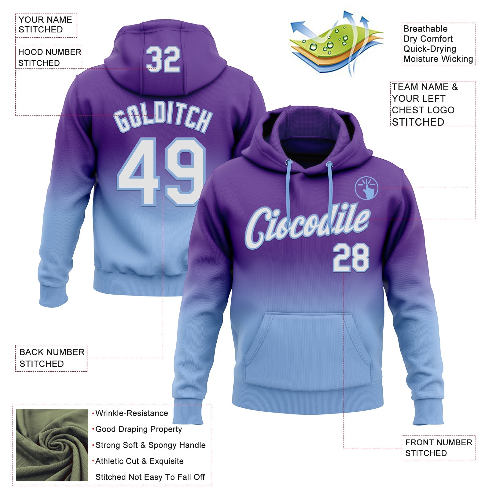 Custom Stitched Purple White-Light Blue Fade Fashion Sports Pullover Sweatshirt Hoodie view 2
