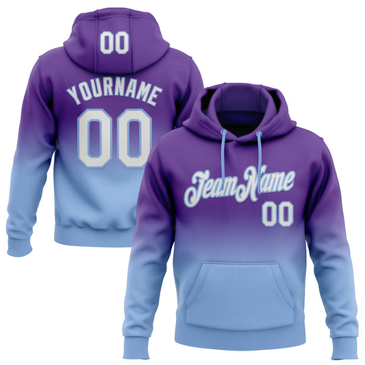 Custom Stitched Purple White-Light Blue Fade Fashion Sports Pullover Sweatshirt Hoodie - Main View