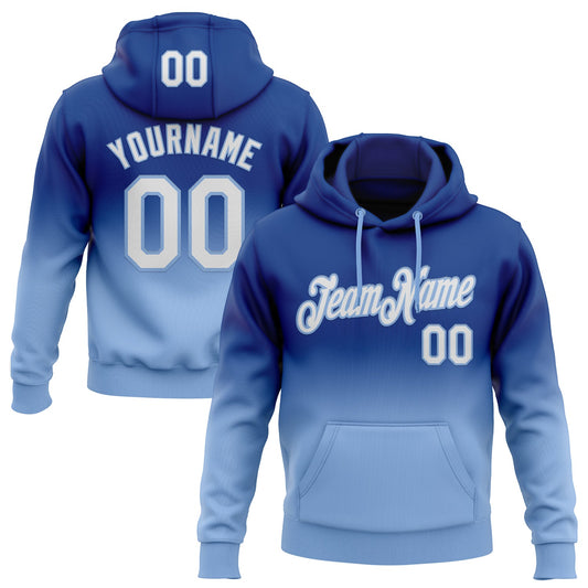 Custom Stitched Royal White-Light Blue Fade Fashion Sports Pullover Sweatshirt Hoodie - Main View