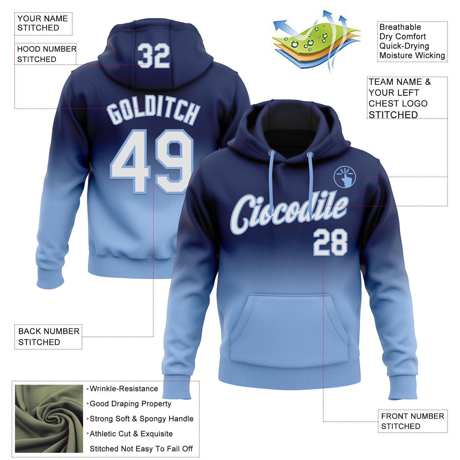 Custom Stitched Navy White-Light Blue Fade Fashion Sports Pullover Sweatshirt Hoodie view 2