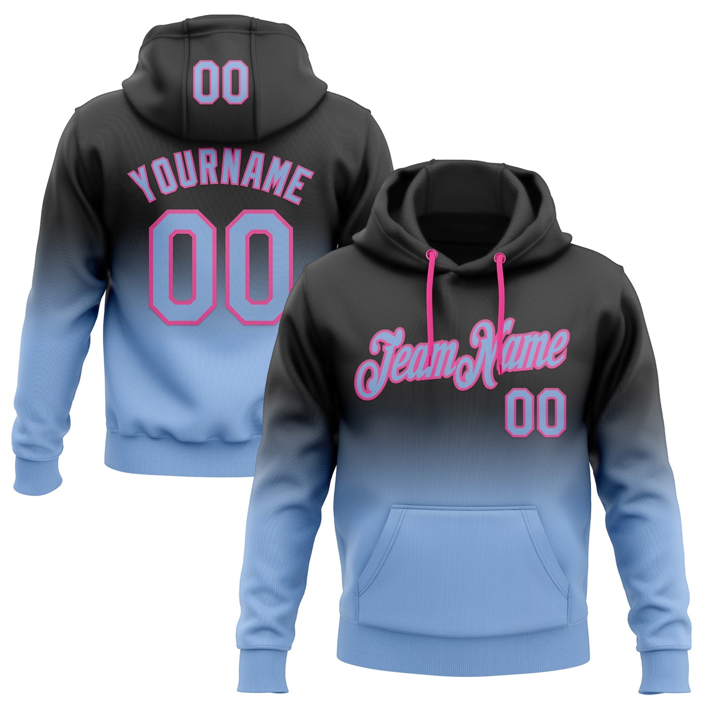 Custom Stitched Black Light Blue-Pink Fade Fashion Sports Pullover Sweatshirt Hoodie - Main View