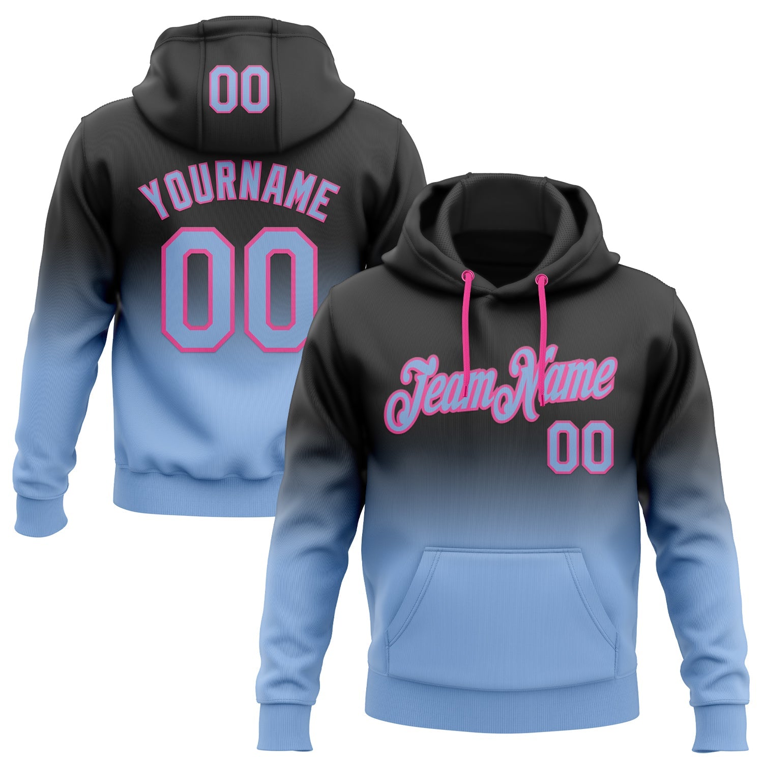 Custom Stitched Black Light Blue-Pink Fade Fashion Sports Pullover Sweatshirt Hoodie - Main View