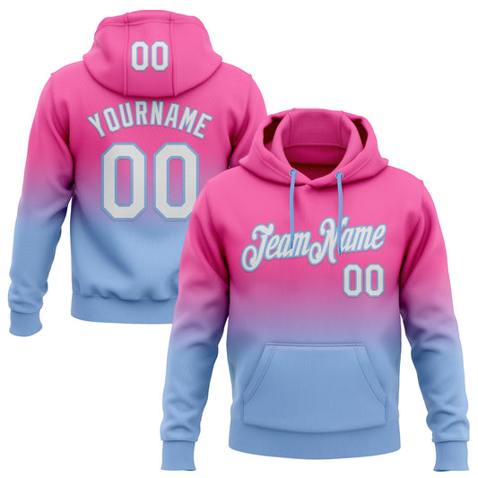 Custom Stitched Pink White-Light Blue Fade Fashion Sports Pullover Sweatshirt Hoodie - Main View