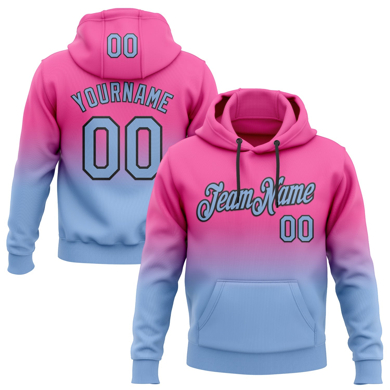 Custom Stitched Pink Light Blue-Black Fade Fashion Sports Pullover Sweatshirt Hoodie - Main View