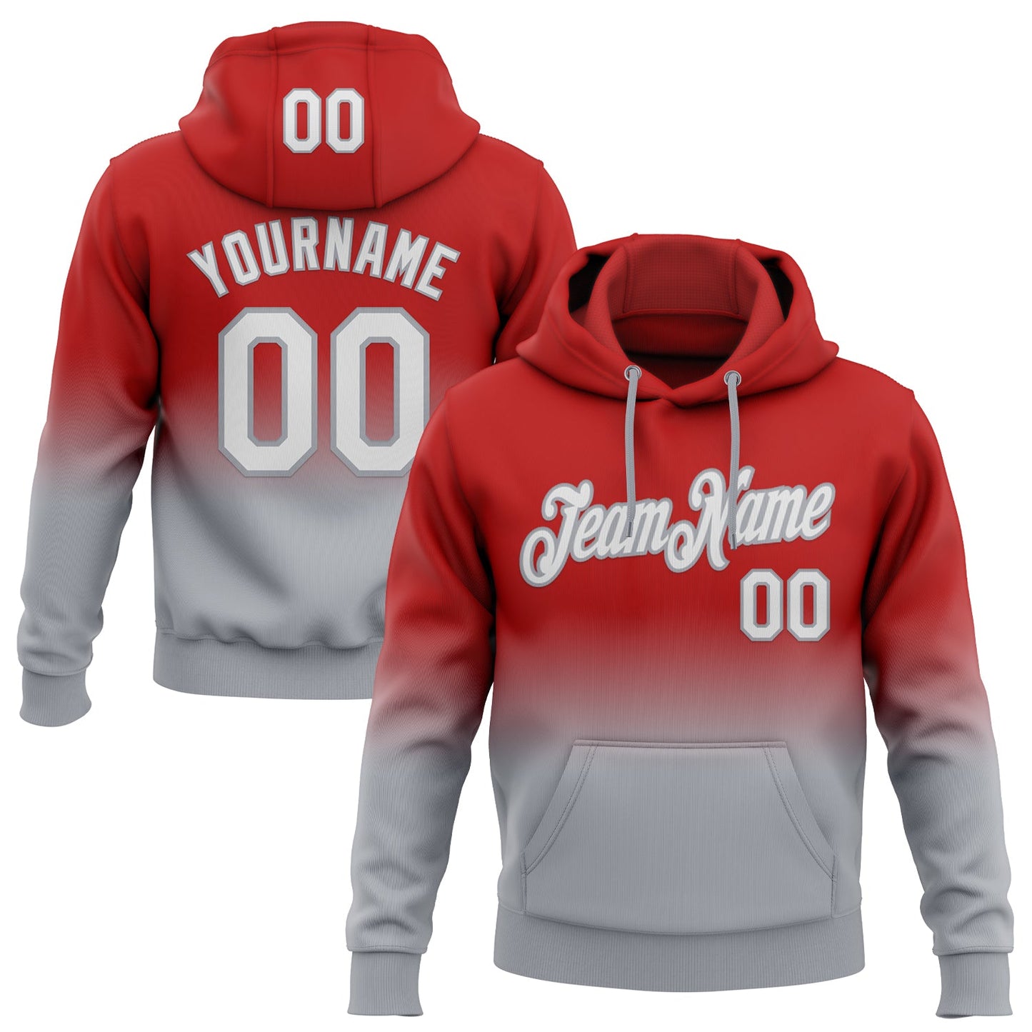 Custom Stitched Red White-Gray Fade Fashion Sports Pullover Sweatshirt Hoodie - Main View