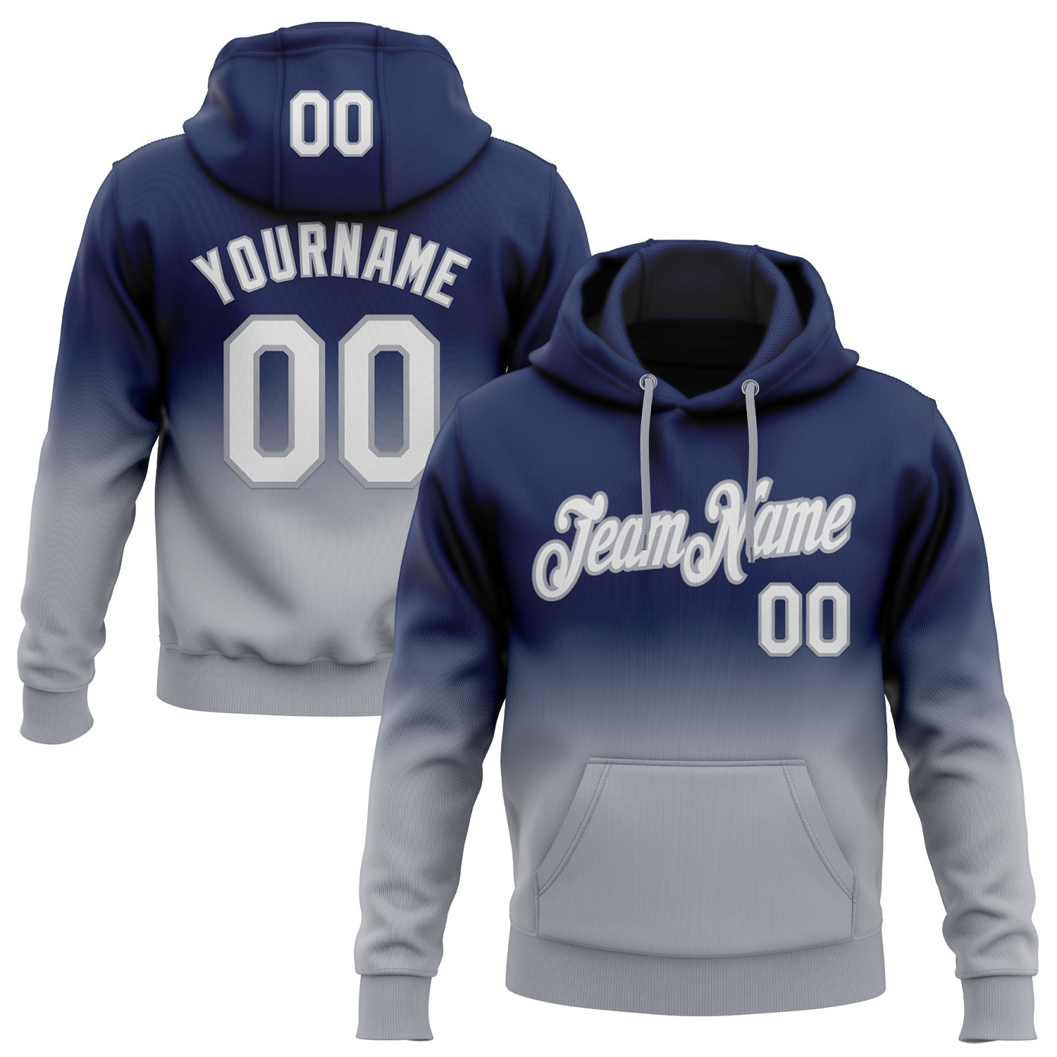Custom Stitched Navy White-Gray Fade Fashion Sports Pullover Sweatshirt Hoodie - Main View