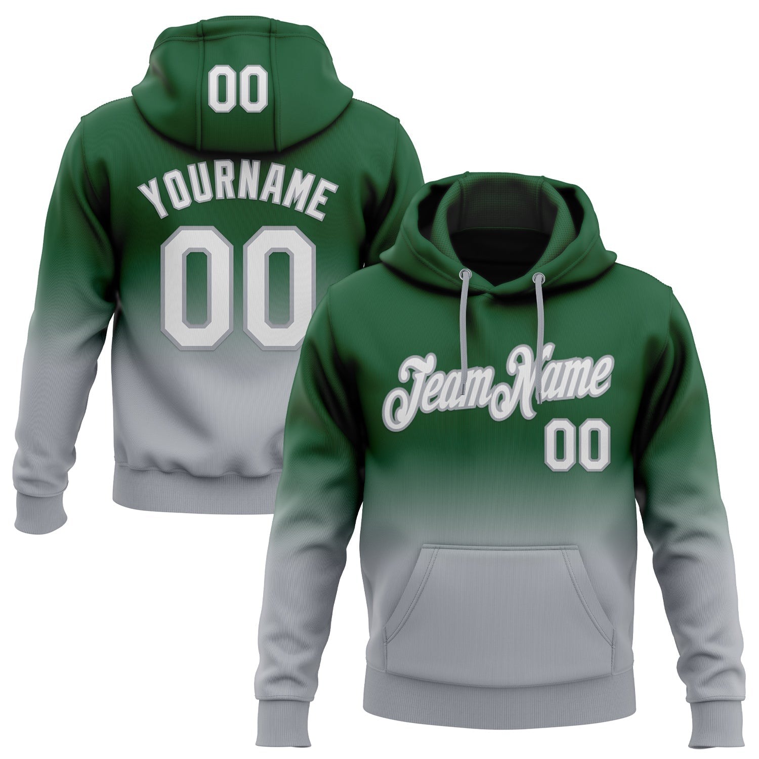 Custom Stitched Green White-Gray Fade Fashion Sports Pullover Sweatshirt Hoodie - Main View