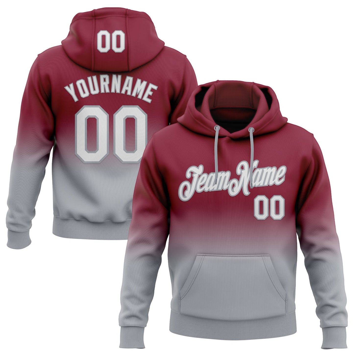 Custom Stitched Crimson White-Gray Fade Fashion Sports Pullover Sweatshirt Hoodie - Main View