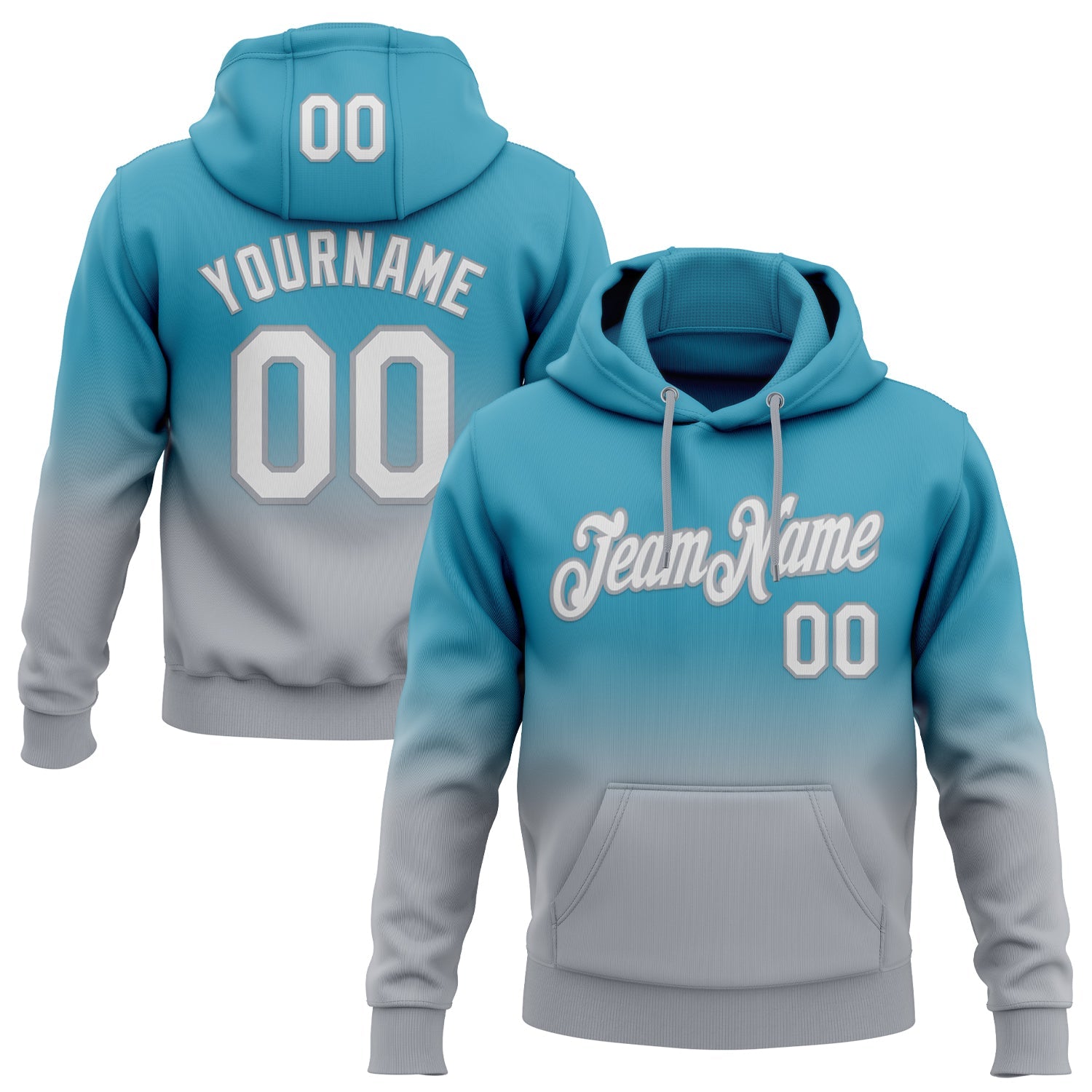 Custom Stitched Panther Blue White-Gray Fade Fashion Sports Pullover Sweatshirt Hoodie - Main View