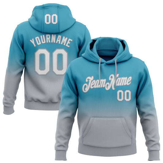Custom Stitched Panther Blue White-Gray Fade Fashion Sports Pullover Sweatshirt Hoodie - Main View