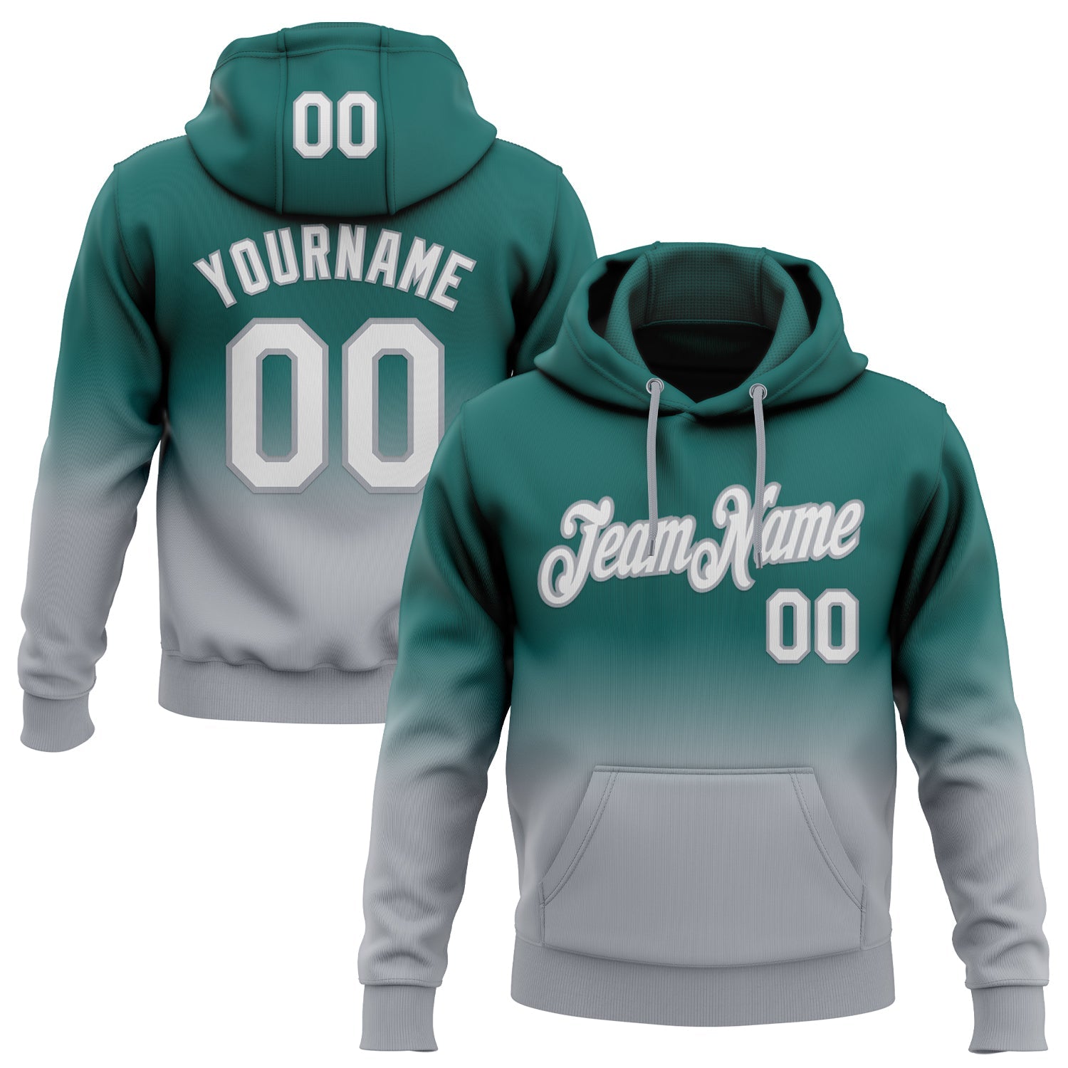 Custom Stitched Midnight Green White-Gray Fade Fashion Sports Pullover Sweatshirt Hoodie - Main View