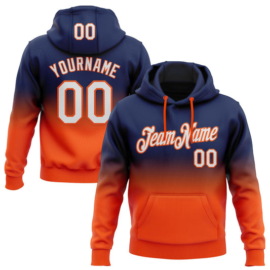 Custom Stitched Navy White-Orange Fade Fashion Sports Pullover Sweatshirt Hoodie - Main View