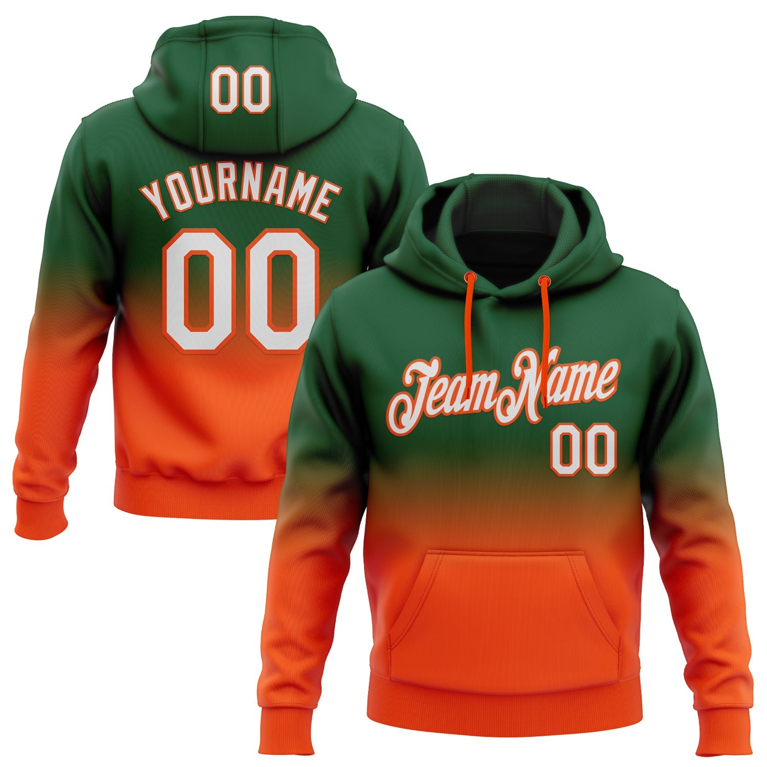 Custom Stitched Green White-Orange Fade Fashion Sports Pullover Sweatshirt Hoodie - Main View