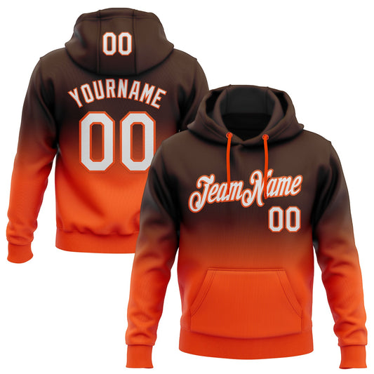 Custom Stitched Brown White-Orange Fade Fashion Sports Pullover Sweatshirt Hoodie - Main View
