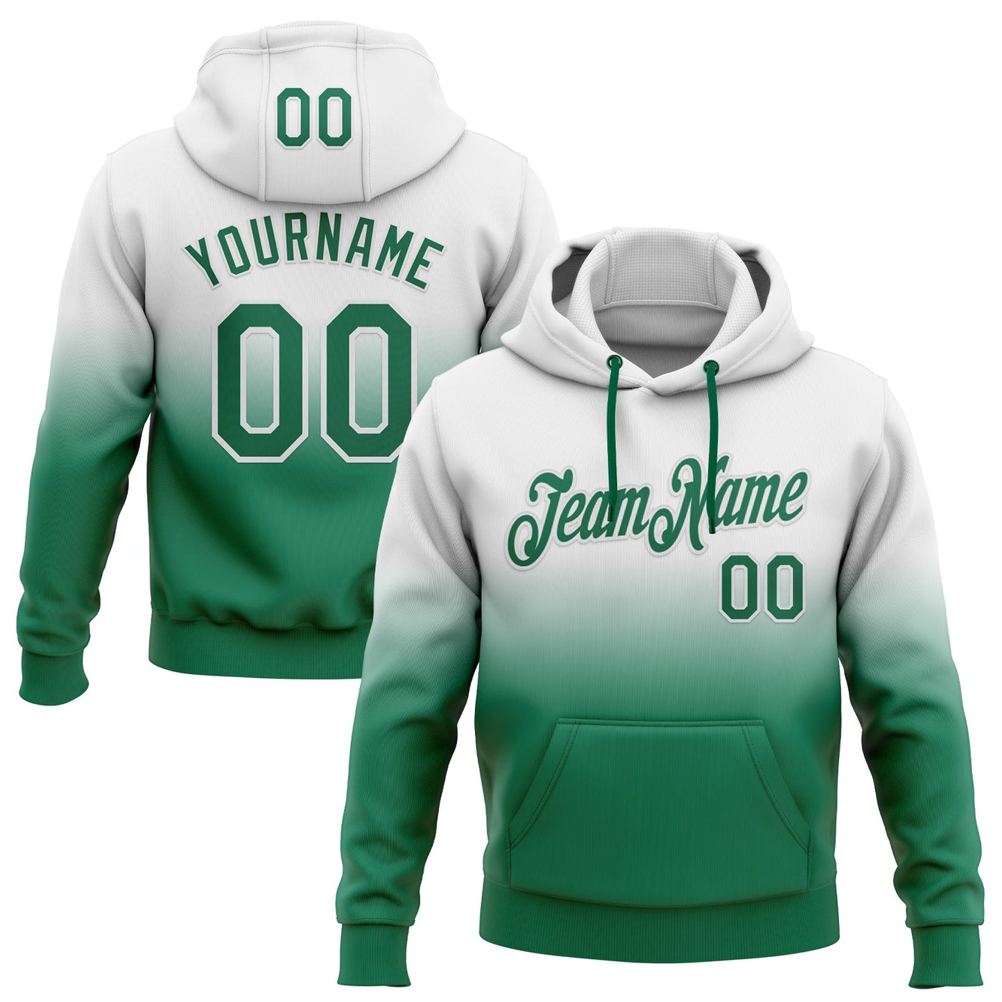 Custom Stitched White Kelly Green Fade Fashion Sports Pullover Sweatshirt Hoodie - Main View