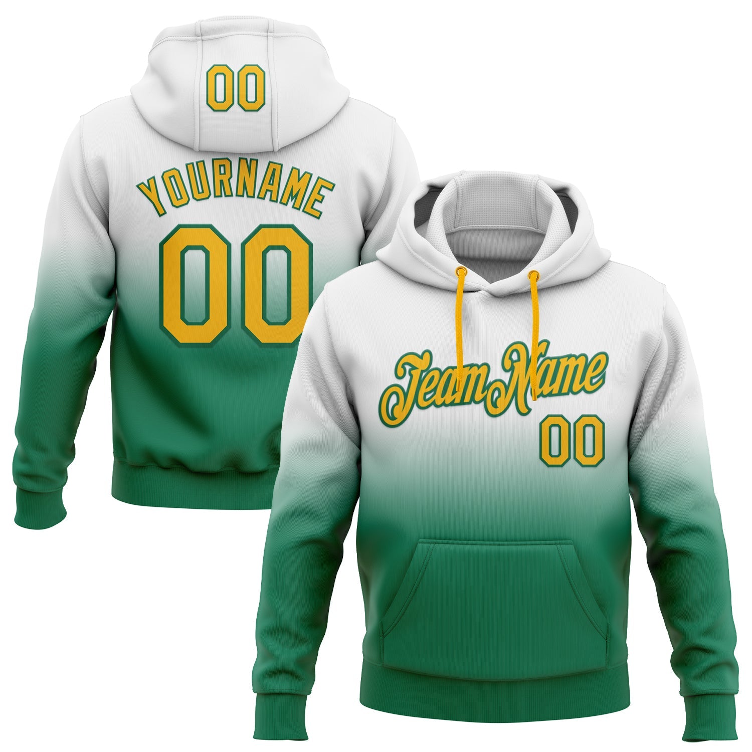Custom Stitched White Gold-Kelly Green Fade Fashion Sports Pullover Sweatshirt Hoodie - Main View