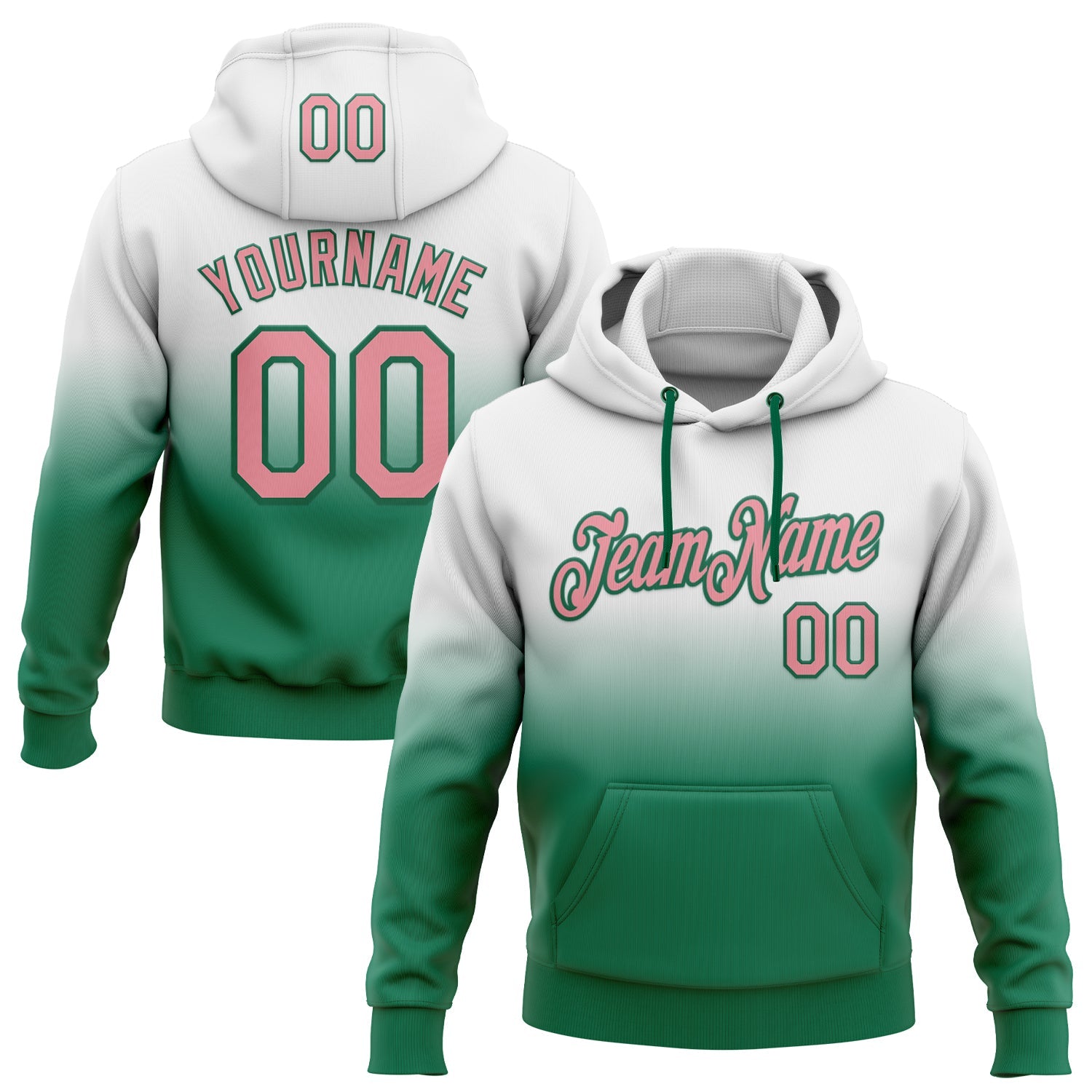 Custom Stitched White Medium Pink-Kelly Green Fade Fashion Sports Pullover Sweatshirt Hoodie - Main View