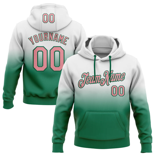 Custom Stitched White Medium Pink-Kelly Green Fade Fashion Sports Pullover Sweatshirt Hoodie - Main View