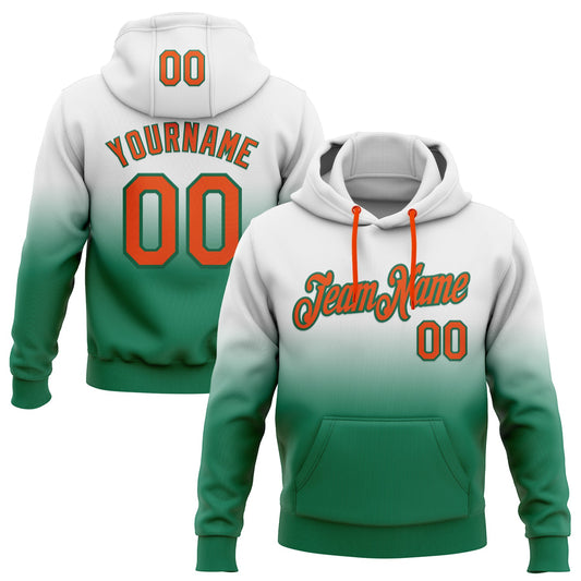 Custom Stitched White Orange-Kelly Green Fade Fashion Sports Pullover Sweatshirt Hoodie - Main View