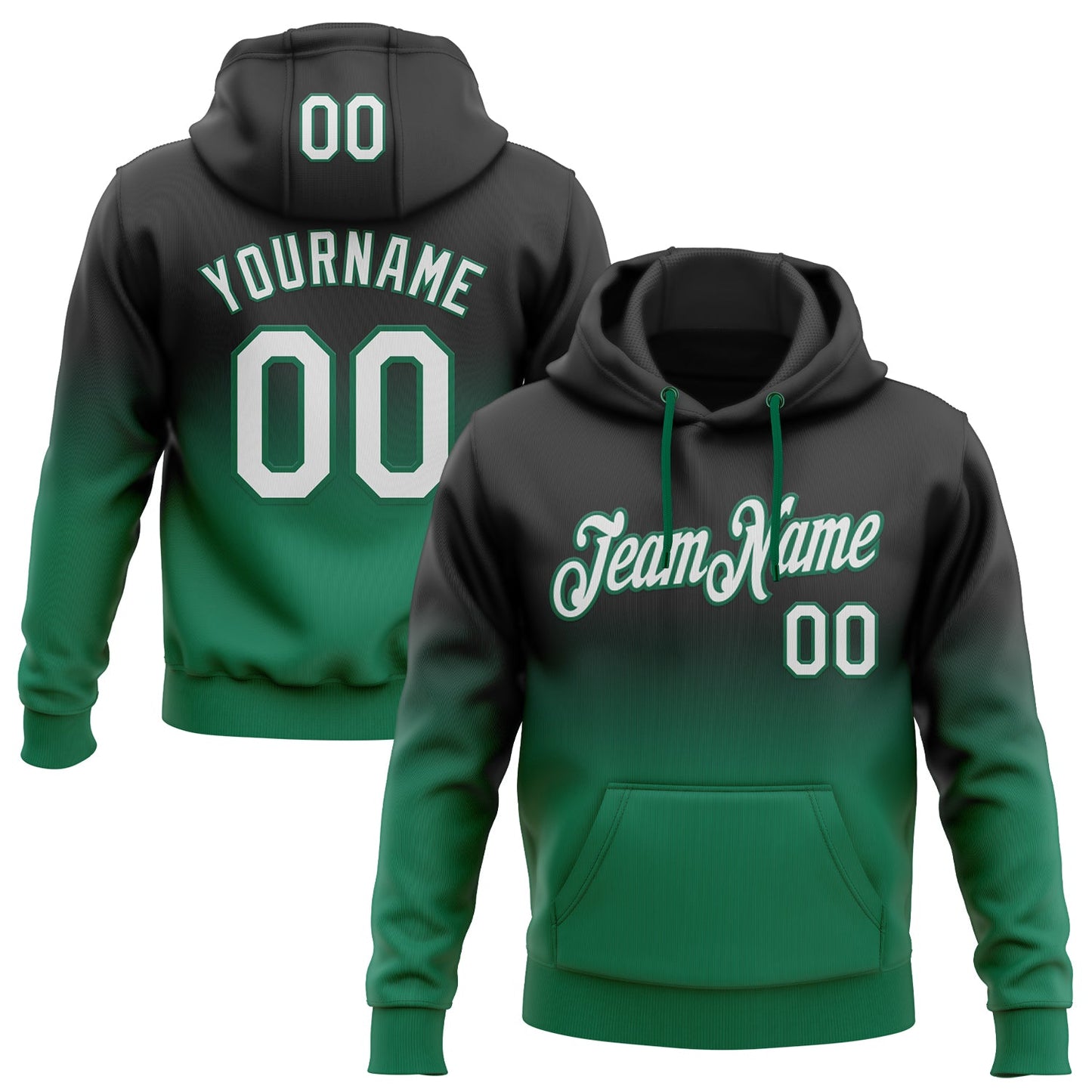 Custom Stitched Black White-Kelly Green Fade Fashion Sports Pullover Sweatshirt Hoodie - Main View
