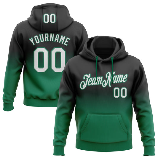 Custom Stitched Black White-Kelly Green Fade Fashion Sports Pullover Sweatshirt Hoodie - Main View