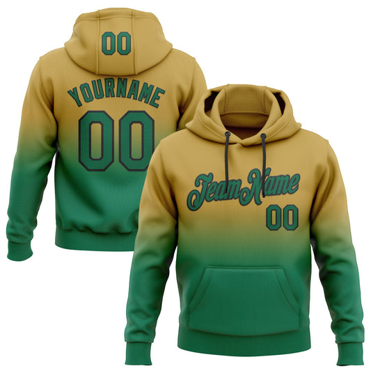 Custom Stitched Old Gold Kelly Green-Black Fade Fashion Sports Pullover Sweatshirt Hoodie - Main View