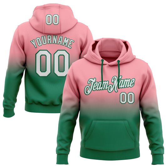 Custom Stitched Medium Pink White-Kelly Green Fade Fashion Sports Pullover Sweatshirt Hoodie - Main View