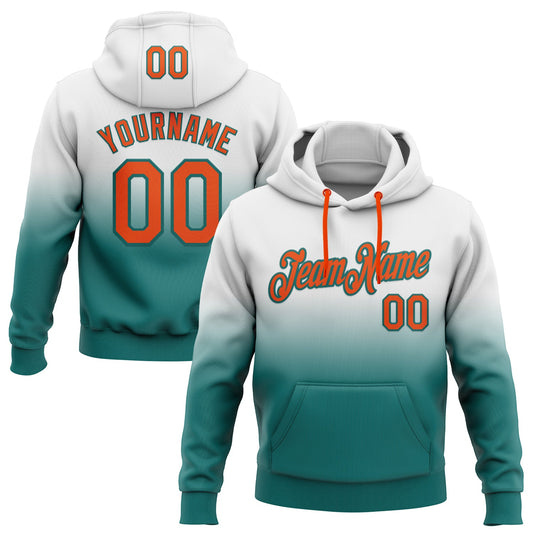 Custom Stitched White Orange-Teal Fade Fashion Sports Pullover Sweatshirt Hoodie - Main View