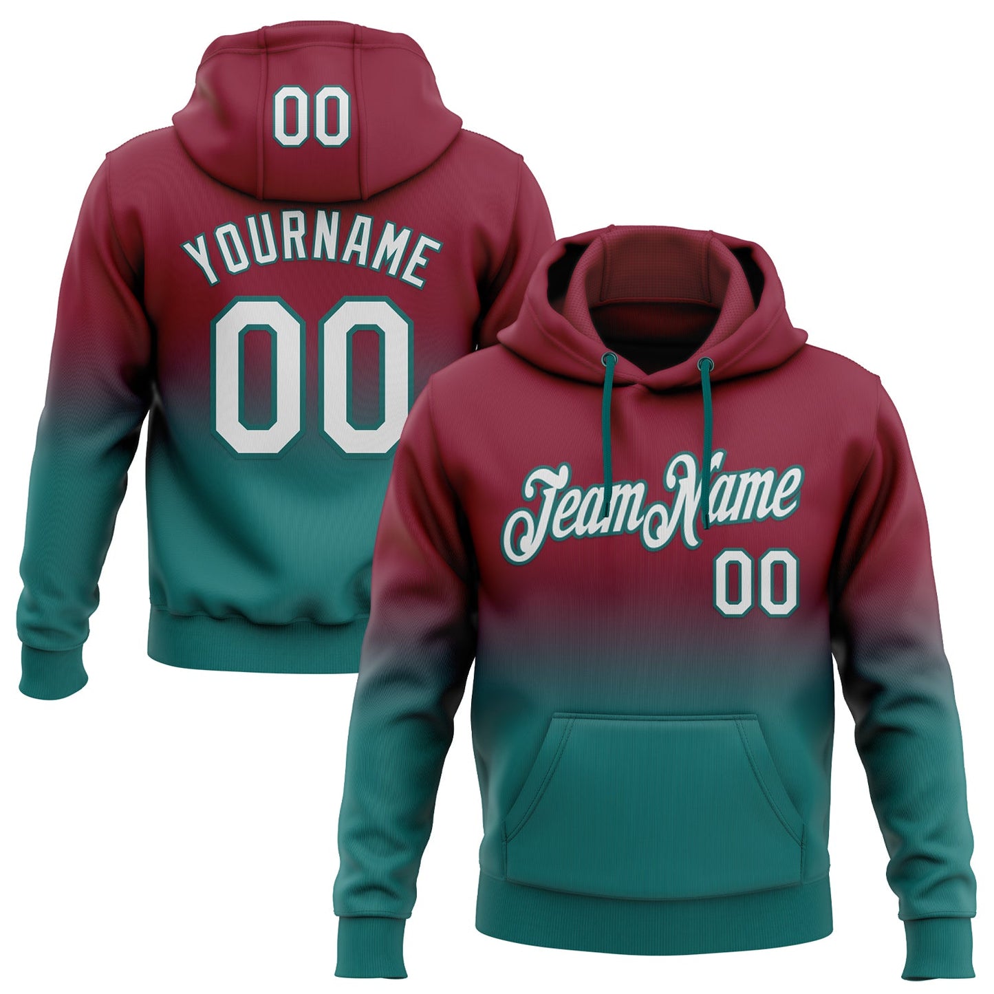 Custom Stitched Crimson White-Teal Fade Fashion Sports Pullover Sweatshirt Hoodie - Main View