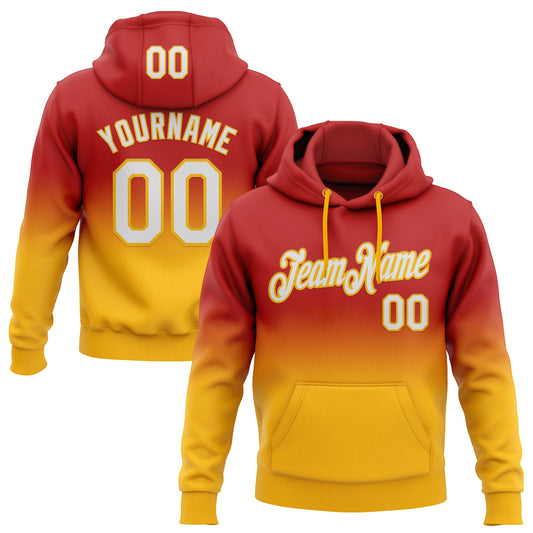 Custom Stitched Red White-Gold Fade Fashion Sports Pullover Sweatshirt Hoodie - Main View