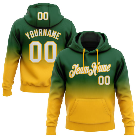 Custom Stitched Green White-Gold Fade Fashion Sports Pullover Sweatshirt Hoodie - Main View