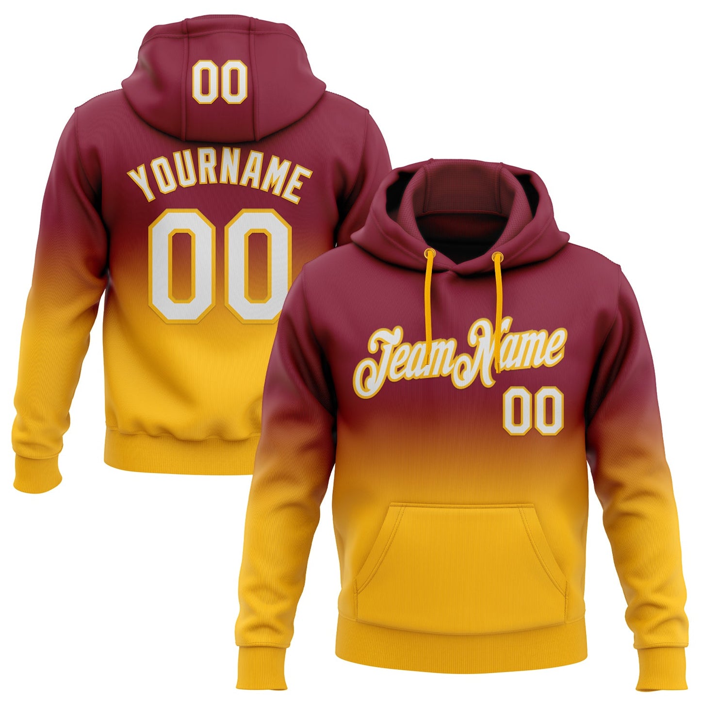 Custom Stitched Crimson White-Gold Fade Fashion Sports Pullover Sweatshirt Hoodie - Main View