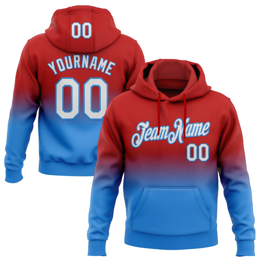 Custom Stitched Red White-Powder Blue Fade Fashion Sports Pullover Sweatshirt Hoodie - Main View