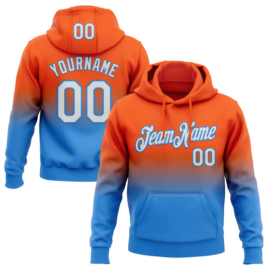 Custom Stitched Orange White-Powder Blue Fade Fashion Sports Pullover Sweatshirt Hoodie - Main View