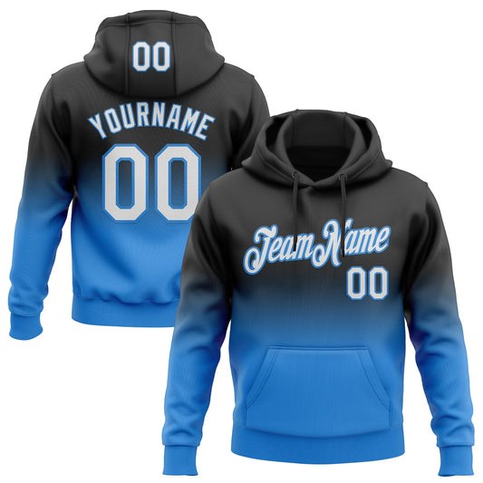 Custom Stitched Black White-Powder Blue Fade Fashion Sports Pullover Sweatshirt Hoodie - Main View