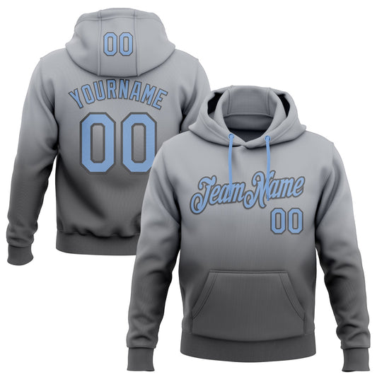 Custom Stitched Gray Light Blue-Steel Gray Fade Fashion Sports Pullover Sweatshirt Hoodie - Main View